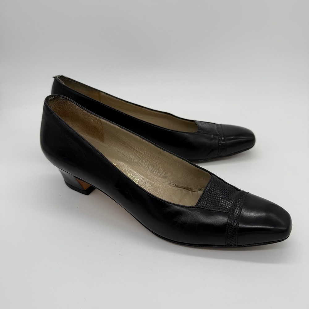 Salvatore Ferragamo Black Leather Low Heel Square Toe Pumps Designer Shoes Sz 6 - Picture 10 of 15